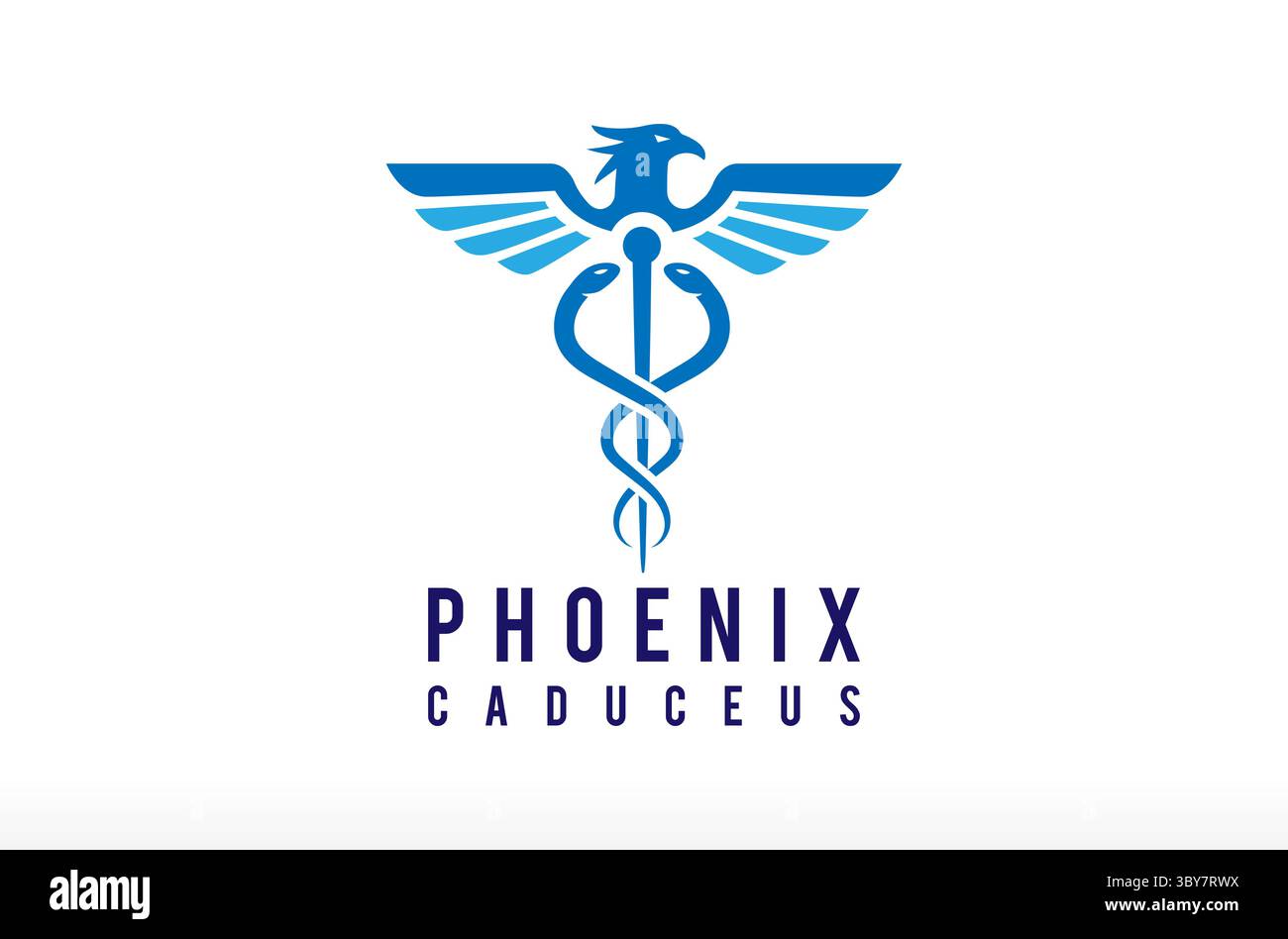 Icona logo Medical Phoenix Caduceus Snake, clinica ospedale e assistenza sanitaria simbolo Vector icona simbolo silhouette illustrazione marchio azienda commerciale Illustrazione Vettoriale