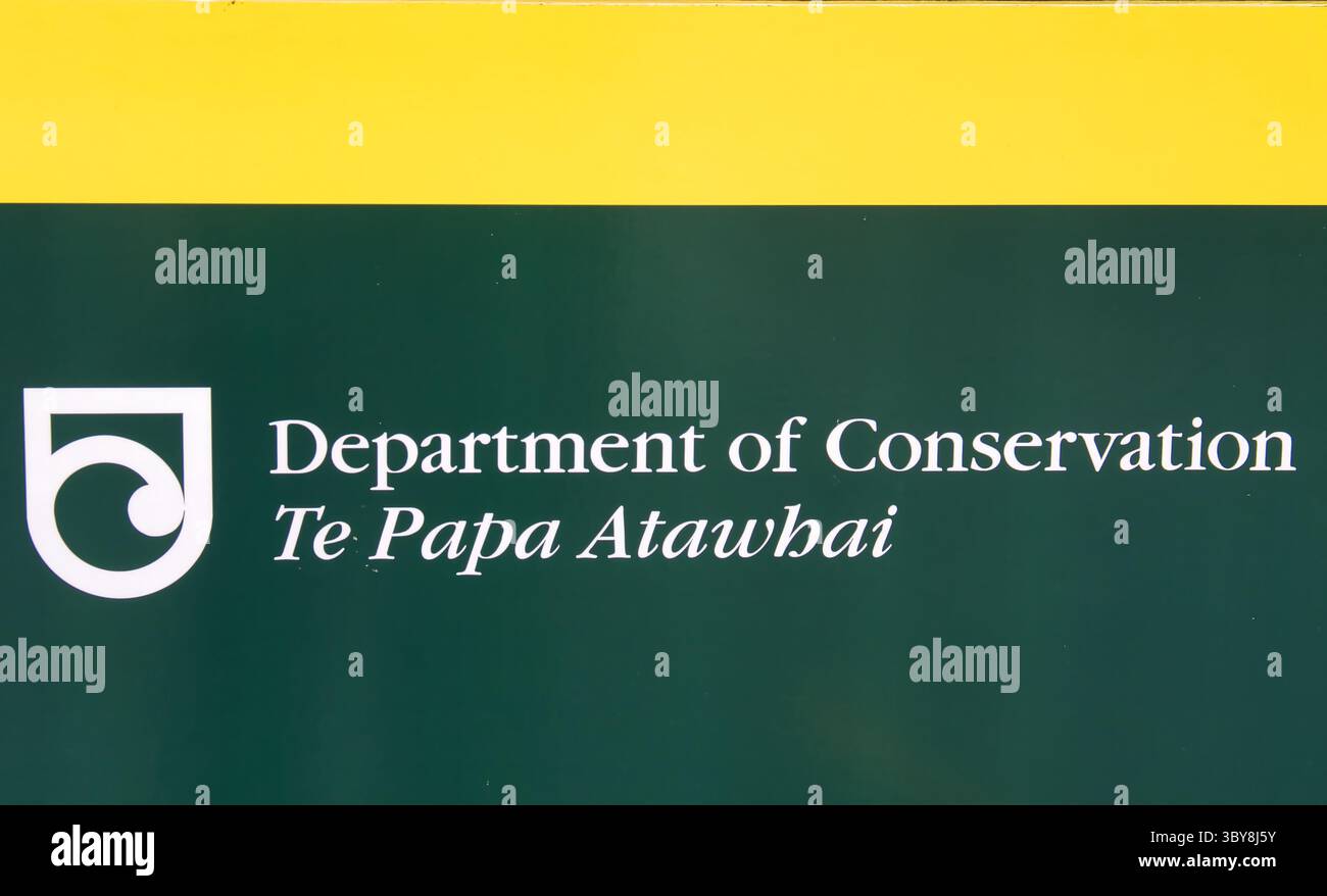 Logo del Department of Conservation (te Papa Athawai), il dipartimento governativo che gestisce i parchi nazionali della nuova Zelanda Foto Stock