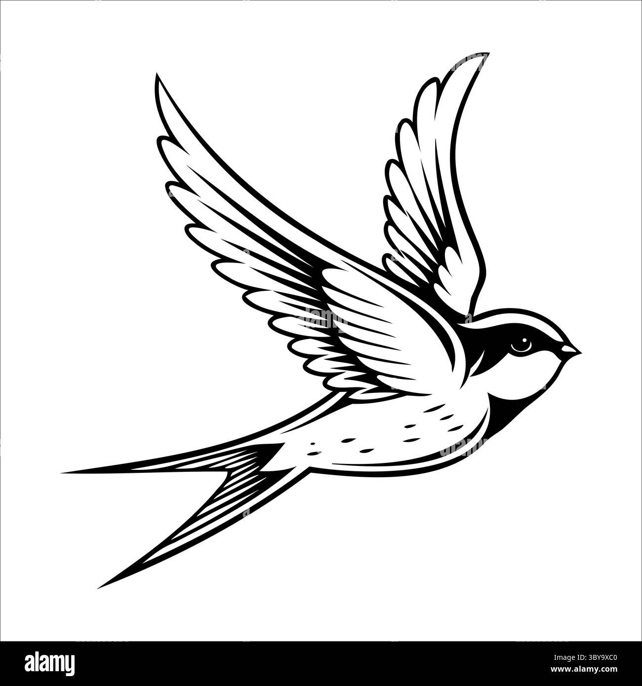 Un'illustrazione stilizzata di un uccello della rondine volante. L'uccello ha ali dettagliate e un corpo affusolato che mostra il suo aggraziato movimento nell'aria. Illustrazione Vettoriale