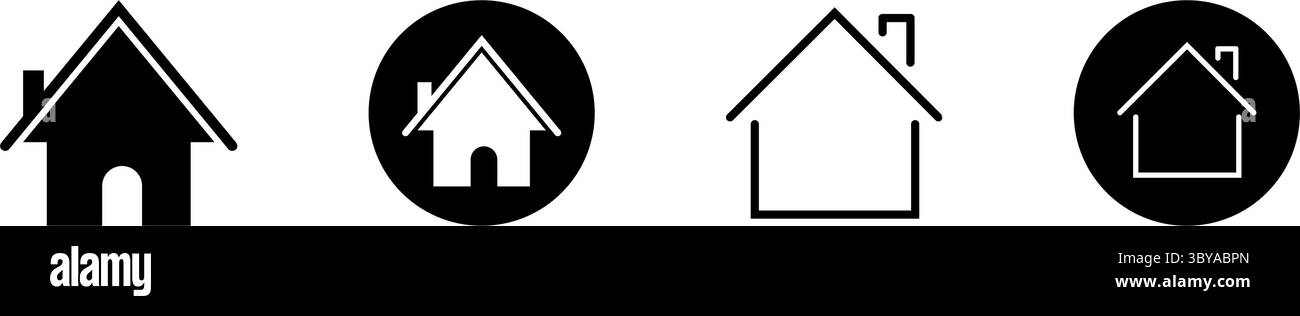 Un set di quattro icone distinte, due nere e due delineate, alcune racchiuse in cerchi, che mostrano simboli minimalisti. Illustrazione Vettoriale