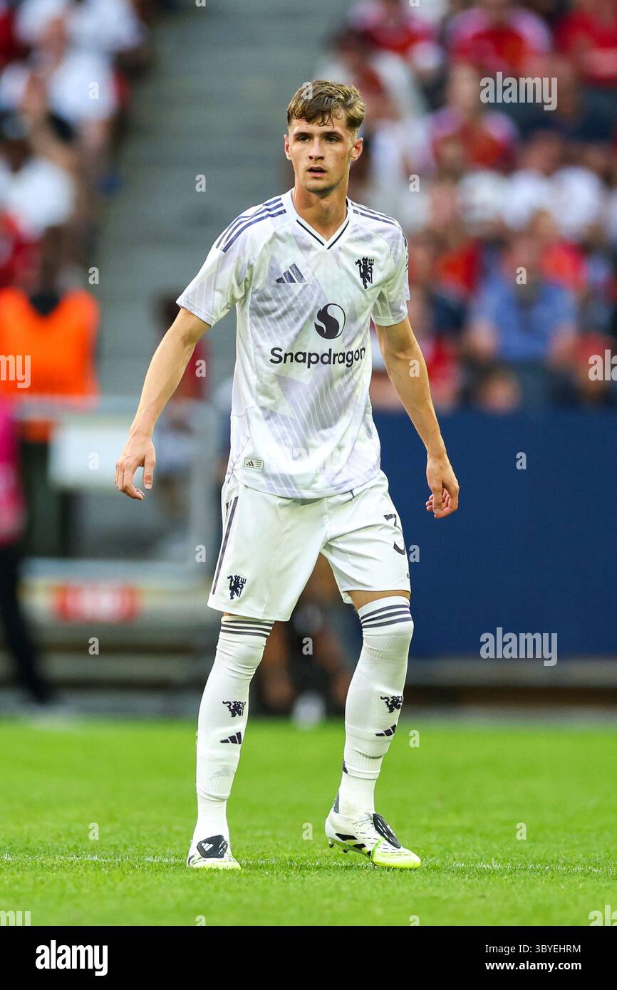 Stoccolma, Svezia. 19 luglio 2025. Il centrocampista del Manchester United Jack Fletcher (38) durante l'amichevole di pre-stagione tra Manchester United FC e Leeds United FC alla Strawberry Arena di Stoccolma, Svezia il 19 luglio 2025 Credit: Phil Duncan/Every Second Media Credit: Every Second Media/Alamy Live News Foto Stock