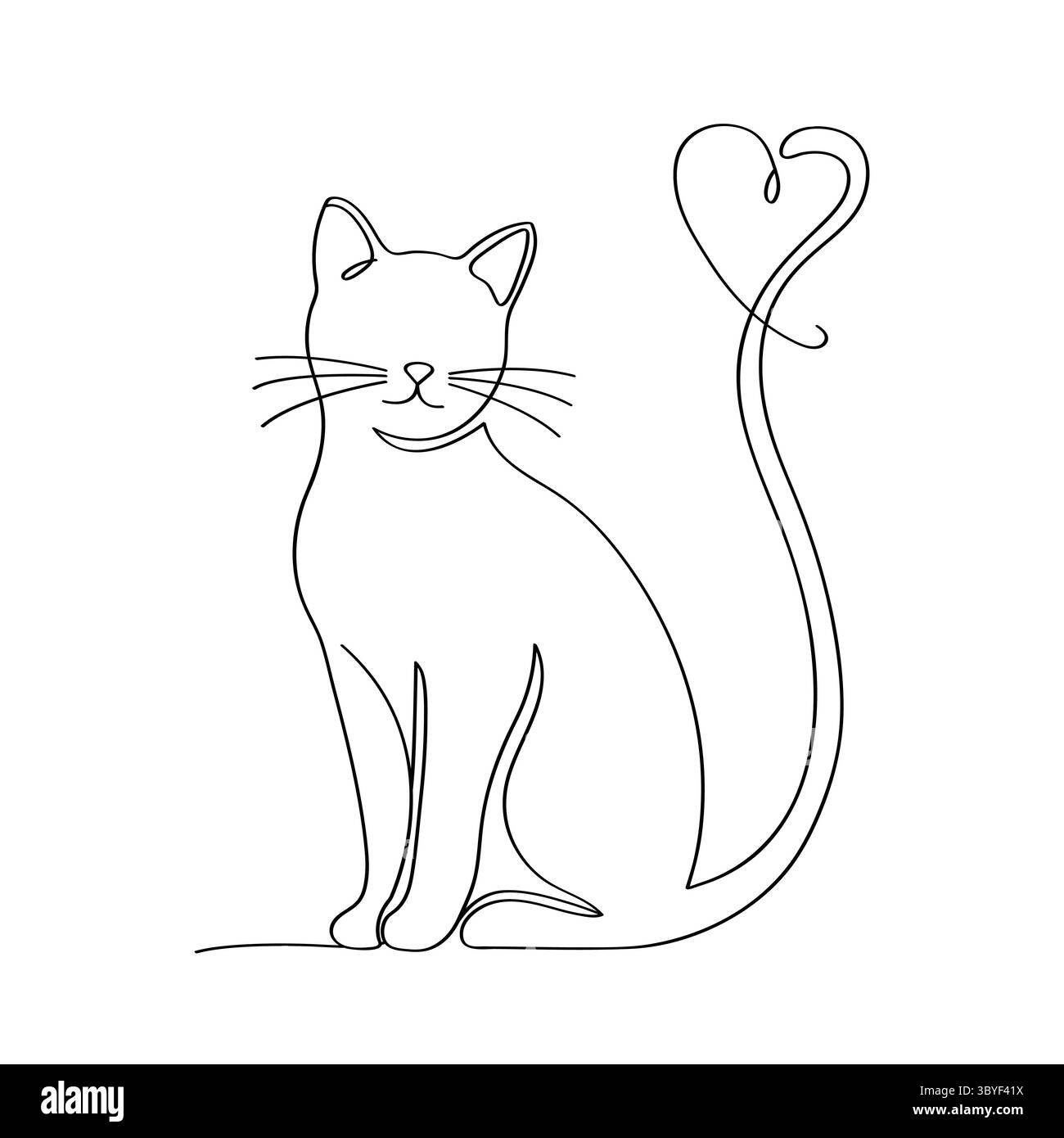 Semplice gatto con coda di cuore isolata su sfondo bianco Illustrazione Vettoriale