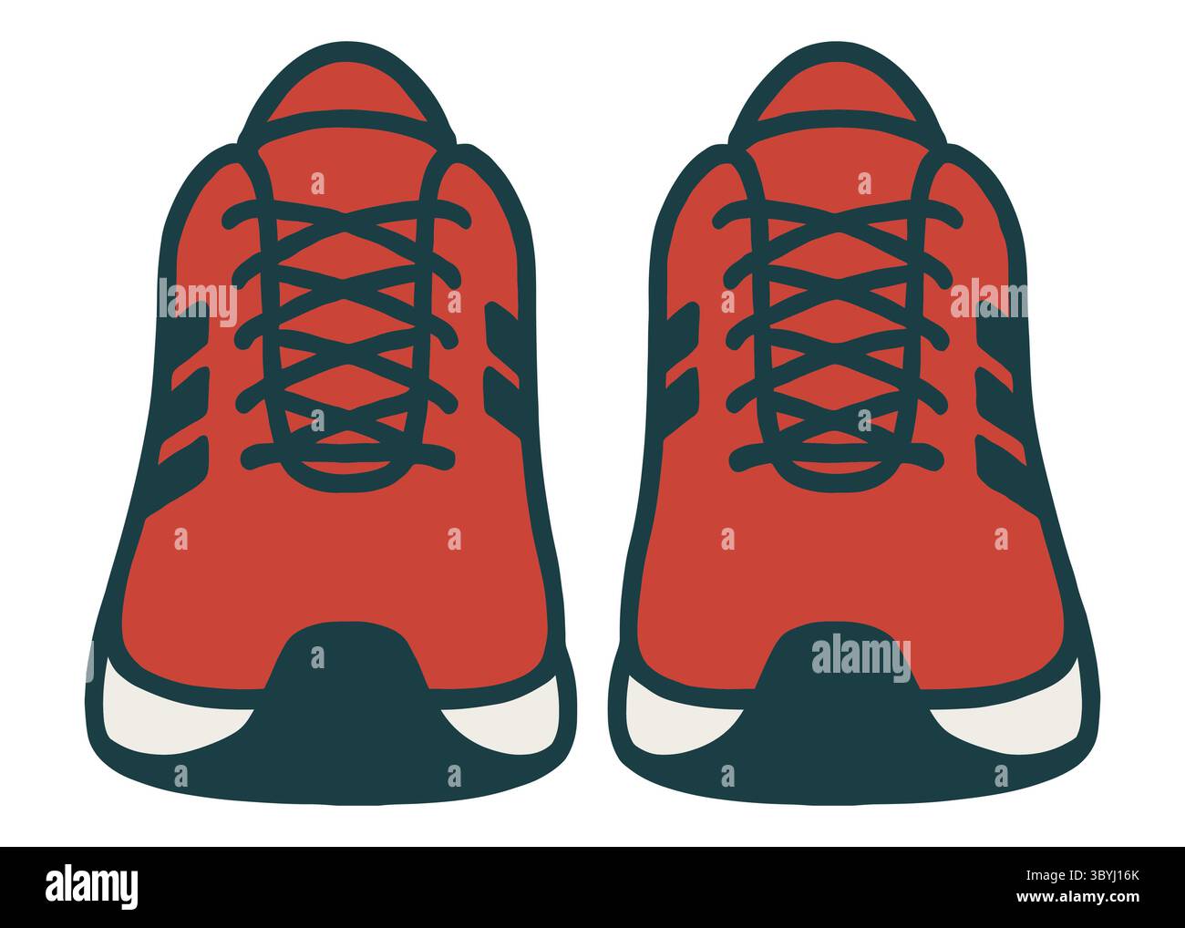 Illustrazione delle scarpe da ginnastica rosse - Vista dall'alto delle scarpe da running atletiche con dettagli neri per fitness, allenamento sportivo, passeggiate e attività all'aperto casual Illustrazione Vettoriale