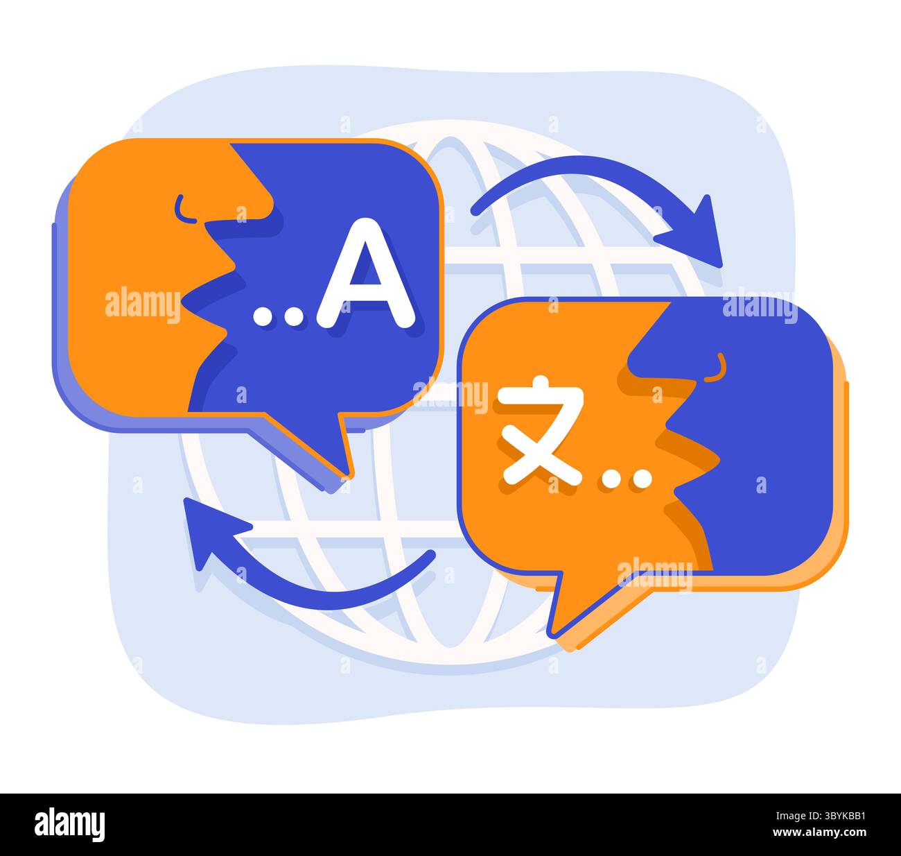 Bolle di voce con sagoma del volto umano parlare con dialogo multilingue per traduttore di lingue online Clip Art illustrazione concettuale Illustrazione Vettoriale