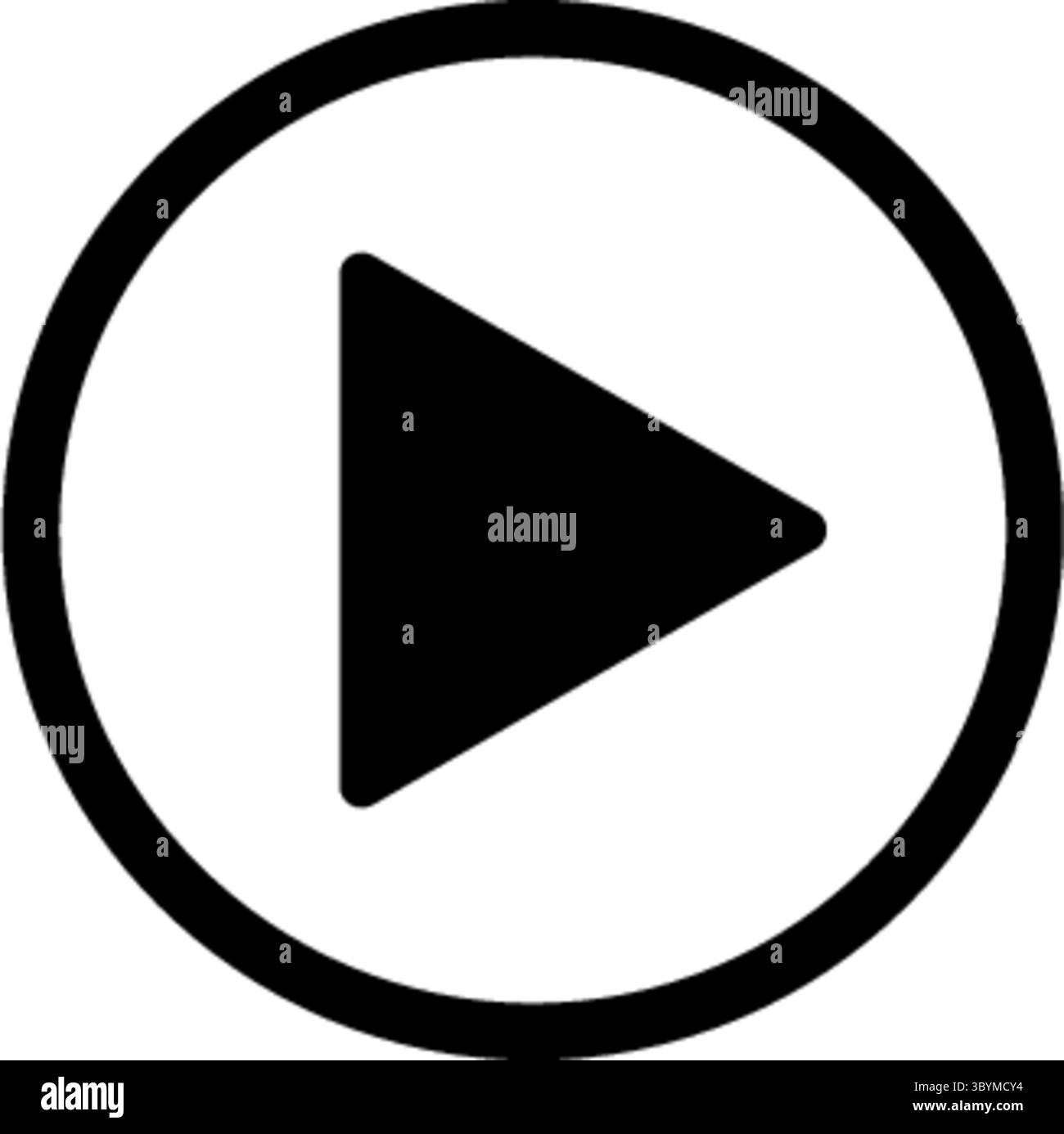 Simbolo minimalista del pulsante di riproduzione nero racchiuso in un cerchio pulito e delimitato, che rappresenta la riproduzione dei contenuti multimediali e il contenuto iniziale. Illustrazione Vettoriale