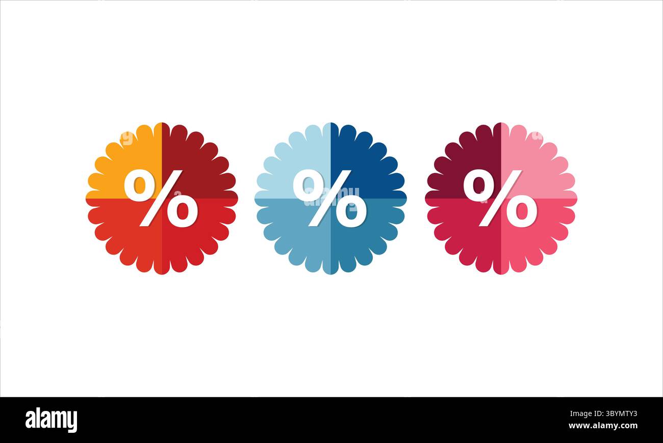 Icone multicolore del simbolo percentuale per promozioni e statistiche Illustrazione Vettoriale