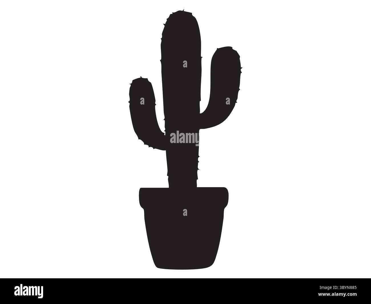 Silhouette nera di cactus incapsulati isolata su sfondo bianco, illustrazione vettoriale. concetto di piante desertiche, arredamento minimalista, design ispirato alla natura Illustrazione Vettoriale