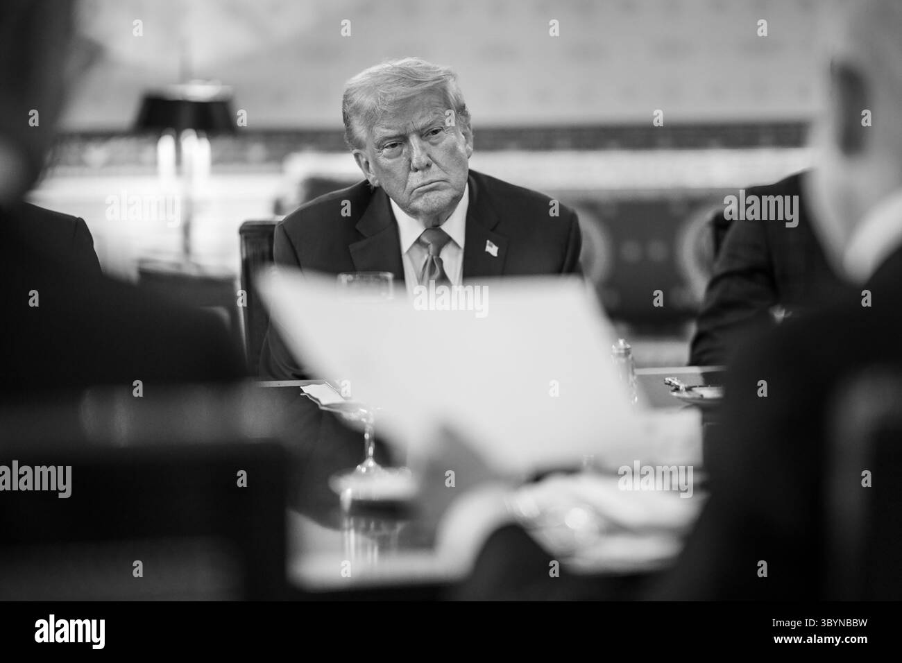 Il presidente Donald Trump ospita una cena bilaterale per il primo ministro israeliano Benjamin Netanyahu, lunedì 7 luglio 2025, nella Blue Room. Foto Stock