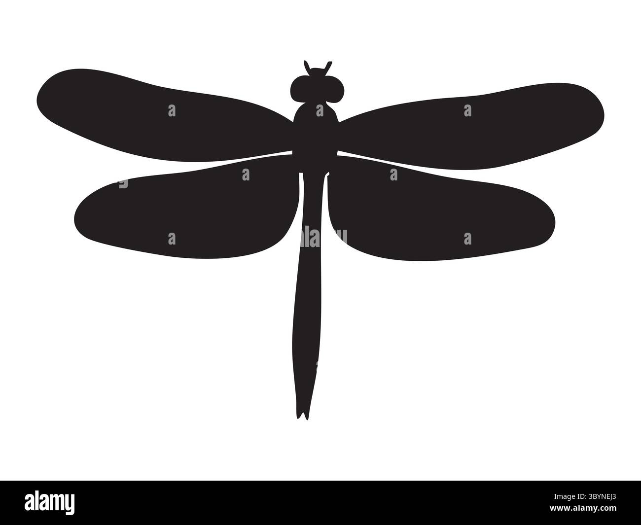 Silhouette nera della libellula, isolata su sfondo bianco, illustrazione grafica. concetto di insetto, natura, mosca, icona, logo, elemento di progettazione. Illustrazione Vettoriale