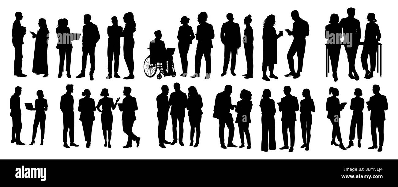 Uomini d'affari diversi, donne silhouette nere Illustrazione Vettoriale