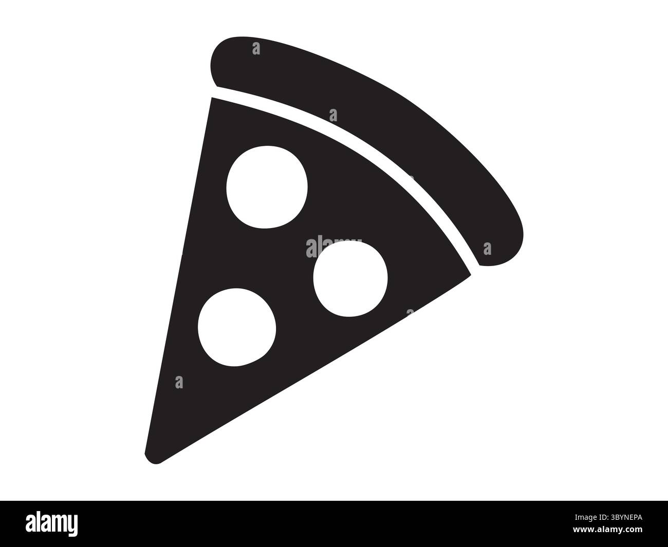 Silhouette nera della fetta di pizza isolata su sfondo bianco, illustrazione grafica. concetto di fast food, snack deliziosi, cucina italiana, icona, logo Illustrazione Vettoriale