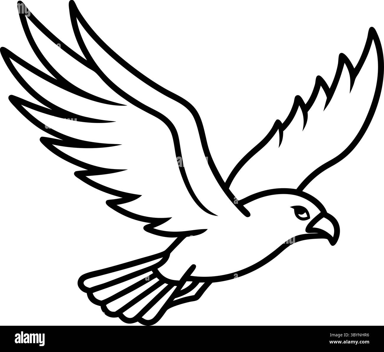 Audace Line Art Hawk in Flight: Potente, graziosa, illustrazione vettoriale, aquila volante Illustrazione Vettoriale