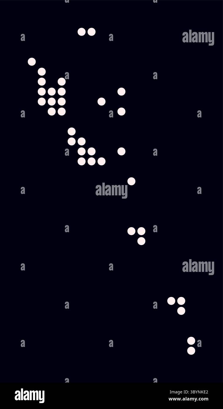 Mappa punteggiata di Vanuatu. Mappa digitale del paese su sfondo scuro. Forma Vanuatu con punti circolari. Stile puntini colorati. Cerchi di grandi dimensioni. Illustrazione Vettoriale