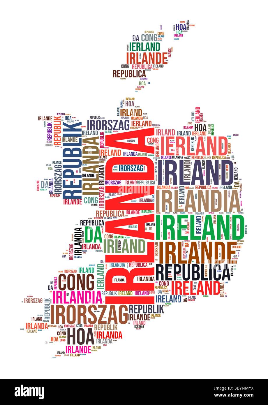 Il paese dell'Irlanda forma la nuvola di parole. Illustrazione del paese in stile tipografico. Immagine Irlanda in stile fumetto di testo. Illustrazione vettoriale. Illustrazione Vettoriale