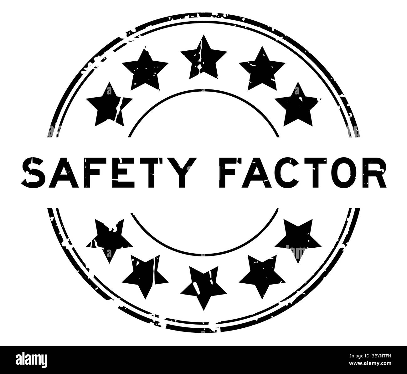 Parola nera per fattore di sicurezza grunge con icona a stella timbro circolare in gomma su sfondo bianco Illustrazione Vettoriale
