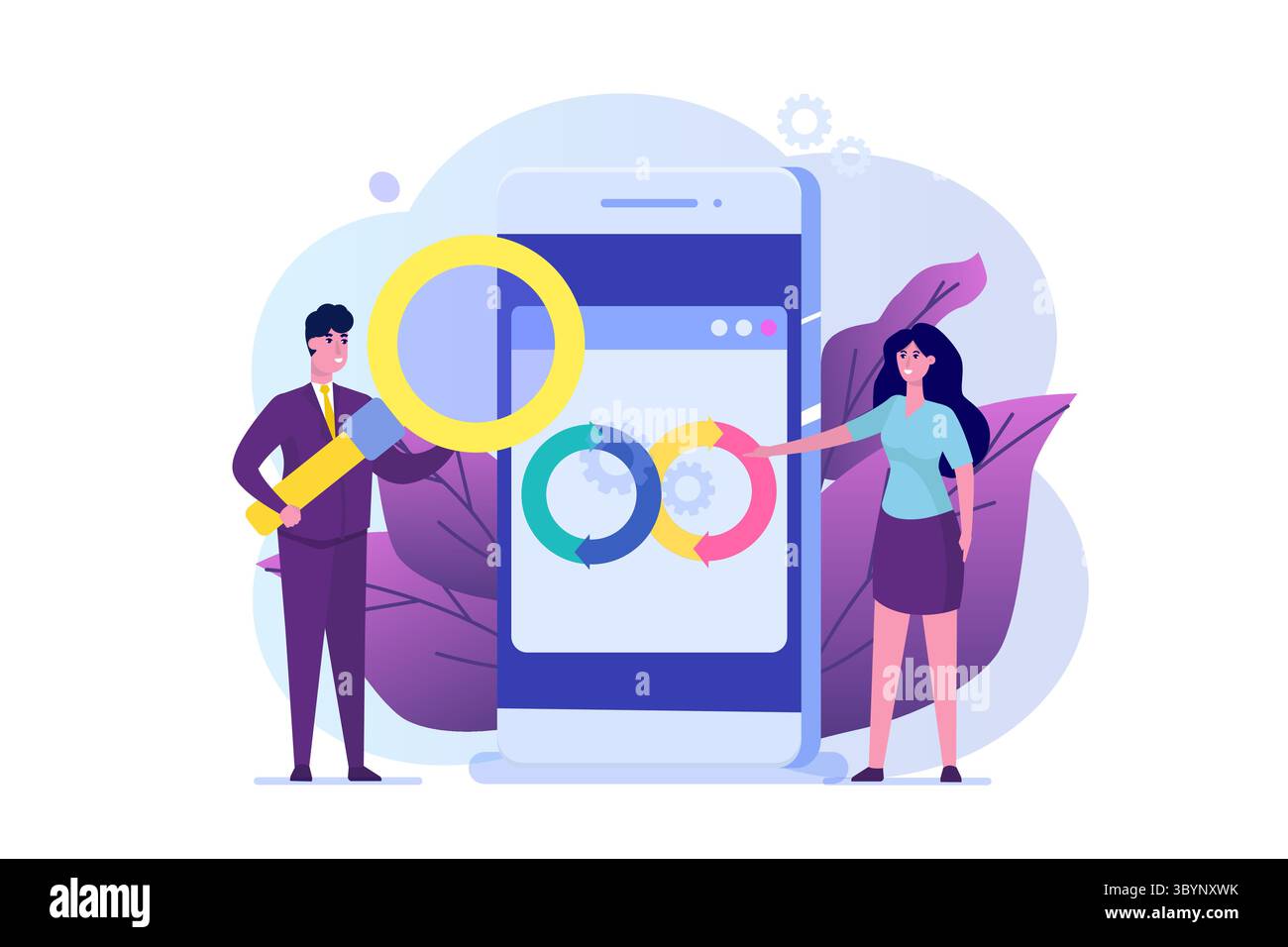 Concetto DevOps. Sviluppo di applicazioni, creazione. Prototipazione, programmazione e test API. Illustrazione vettoriale Illustrazione Vettoriale