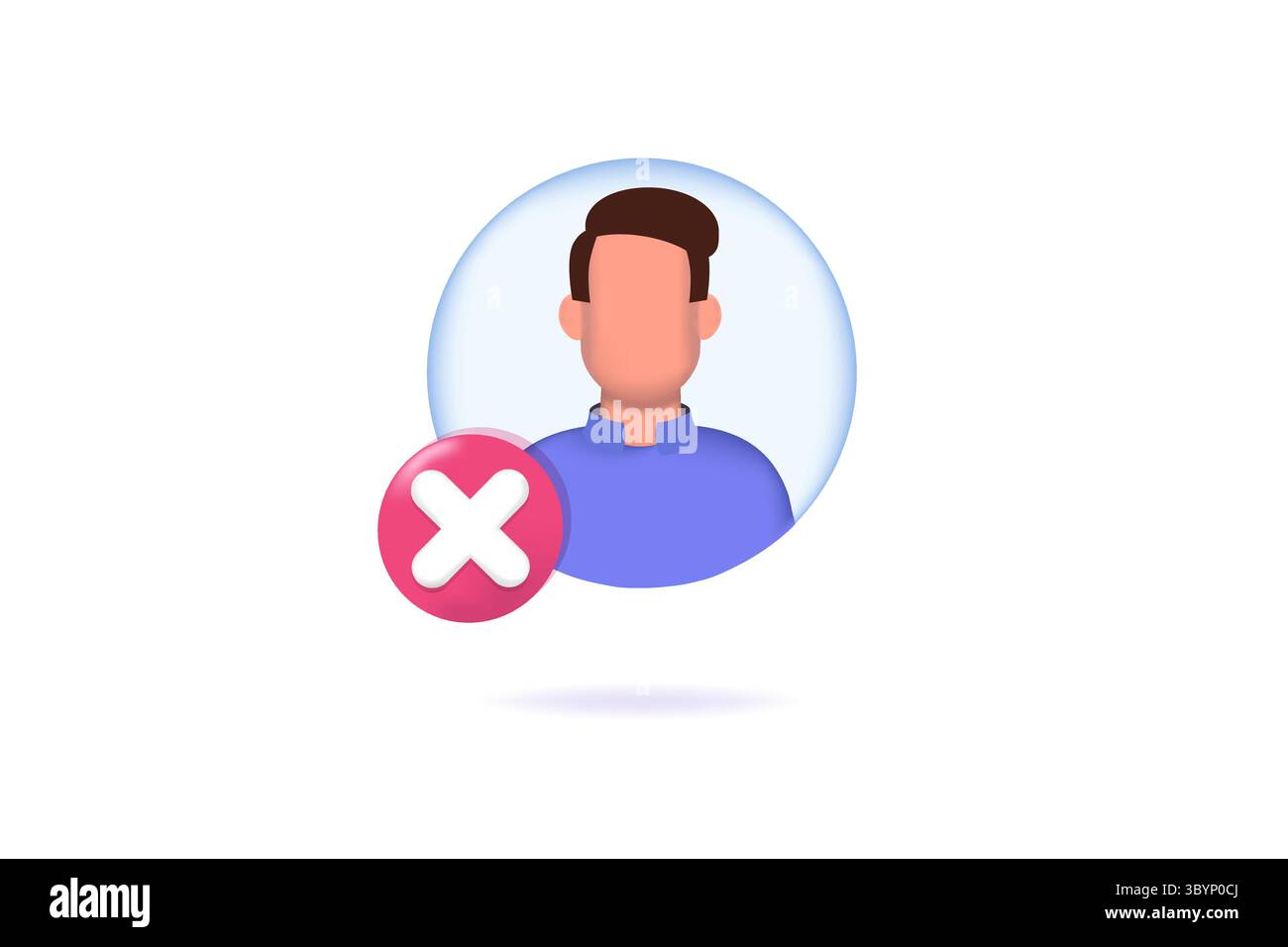 Rimuovere o eliminare l'account social o il concetto di profilo. Illustrazioni vettoriali 3D per banner, sito Web, landing page, opuscolo. Illustrazione Vettoriale