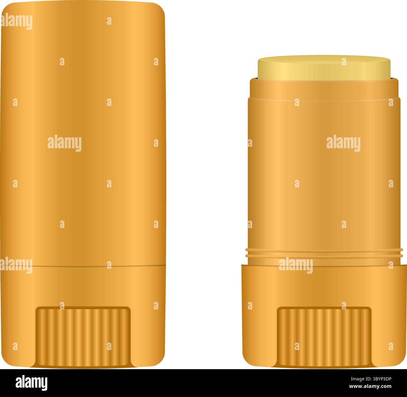 Set di mockup per stick cosmetico - confezione in plastica arancione con ruota inferiore girevole. ?contenitore per protezione solare, prodotti anti-sfregamento, deodoranti o s Illustrazione Vettoriale