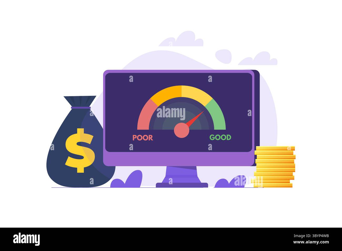 App per il punteggio di credito con una scala di valutazione da scarsa a buona. Illustrazione vettoriale. Illustrazione Vettoriale