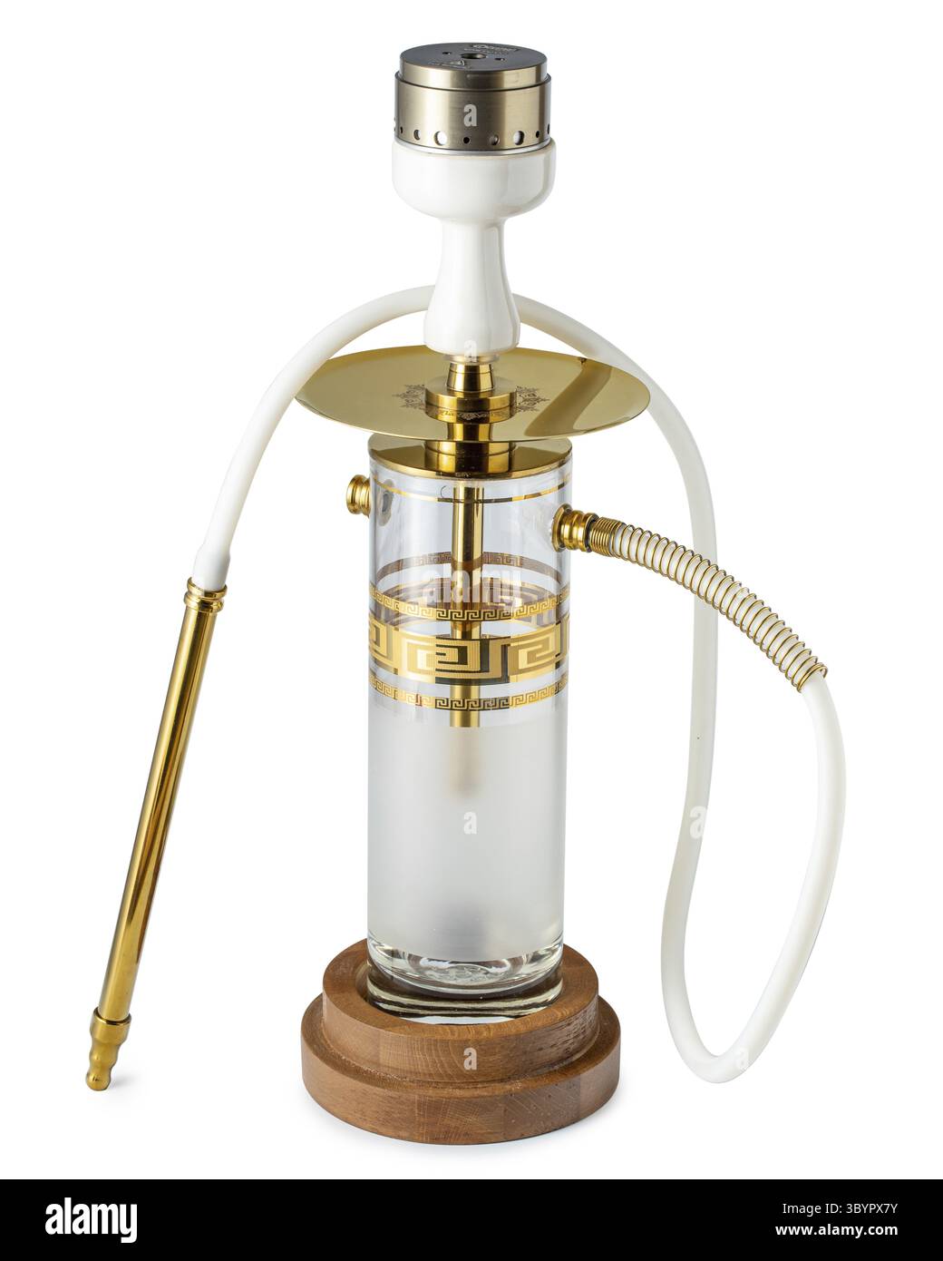 Narghilè o tubo dell'acqua isolati fatti a mano su sfondo bianco chiaro. Parti diverse del shisha tradizionale Foto Stock