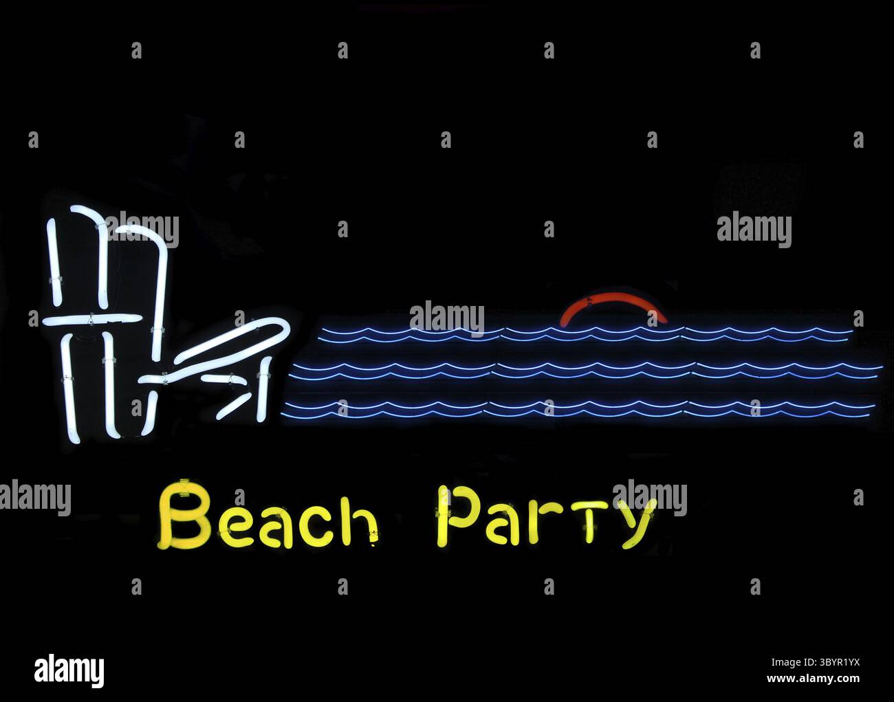 Foto composito Vintage Neon segni Beach Party Foto Stock