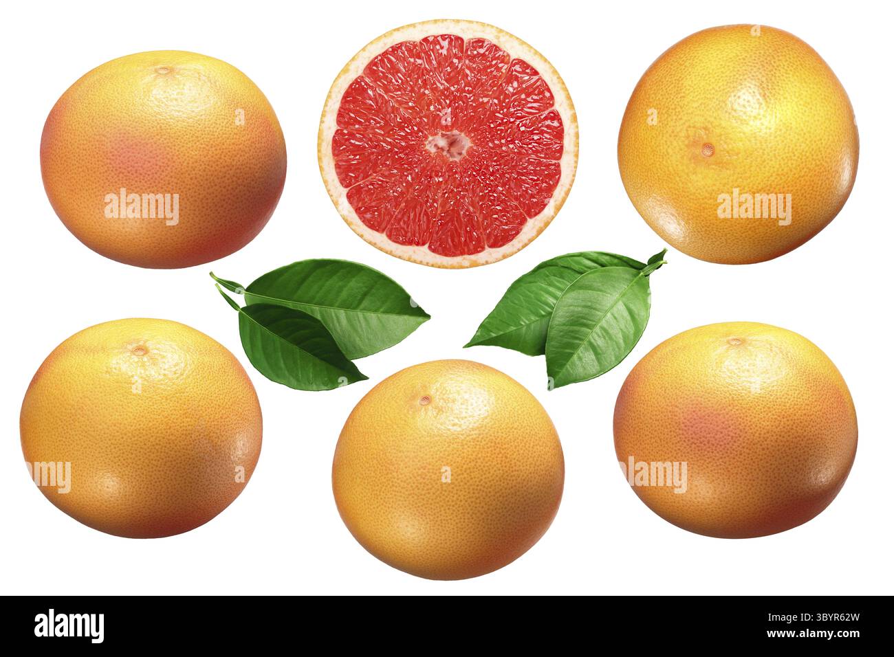 Di pompelmo (Citrus paradisi x), intero e dimezzato, foglie Foto Stock
