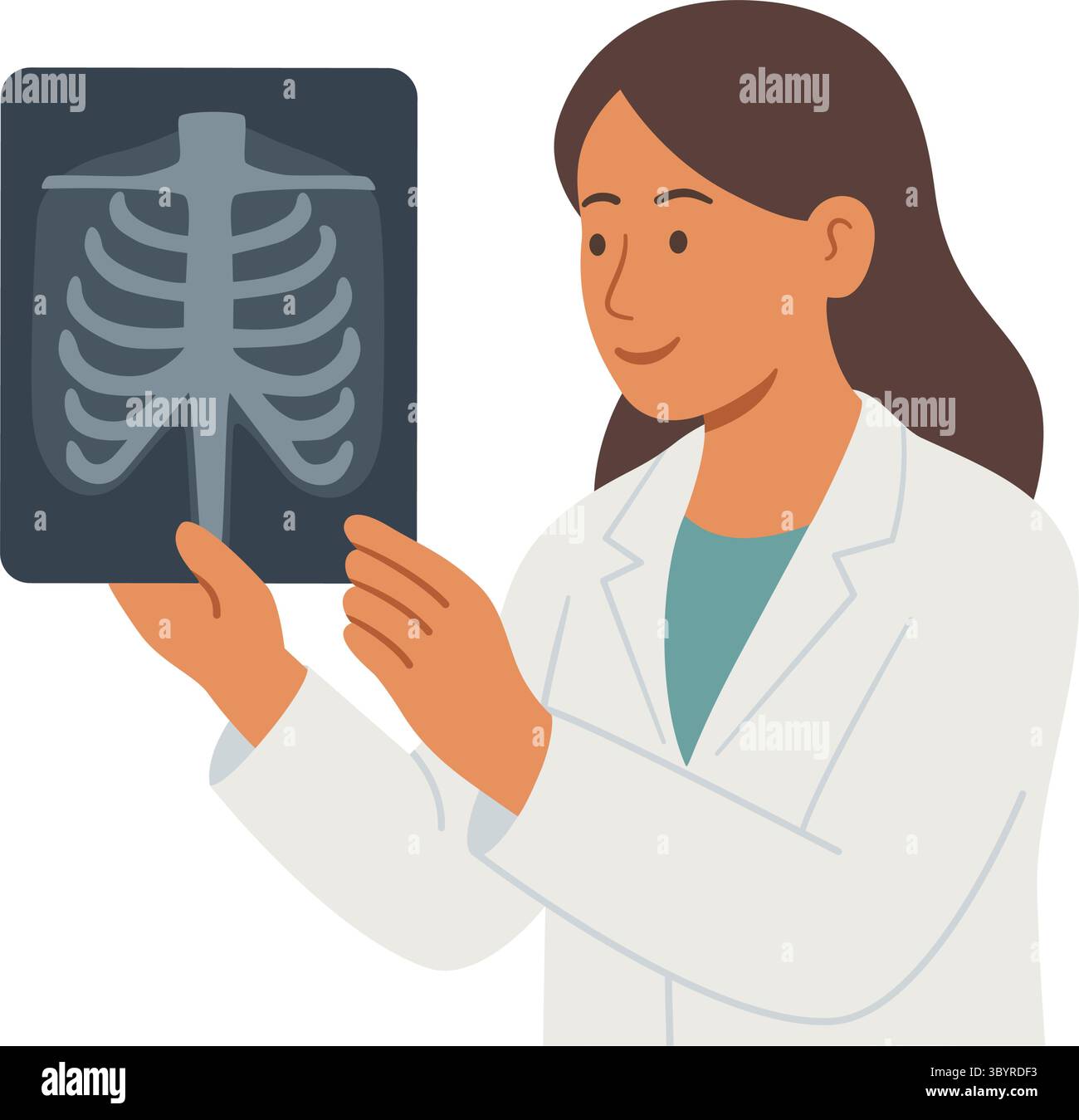 Dottoressa donna che regge la radiografia toracica. Illustrazione medica piatta Illustrazione Vettoriale