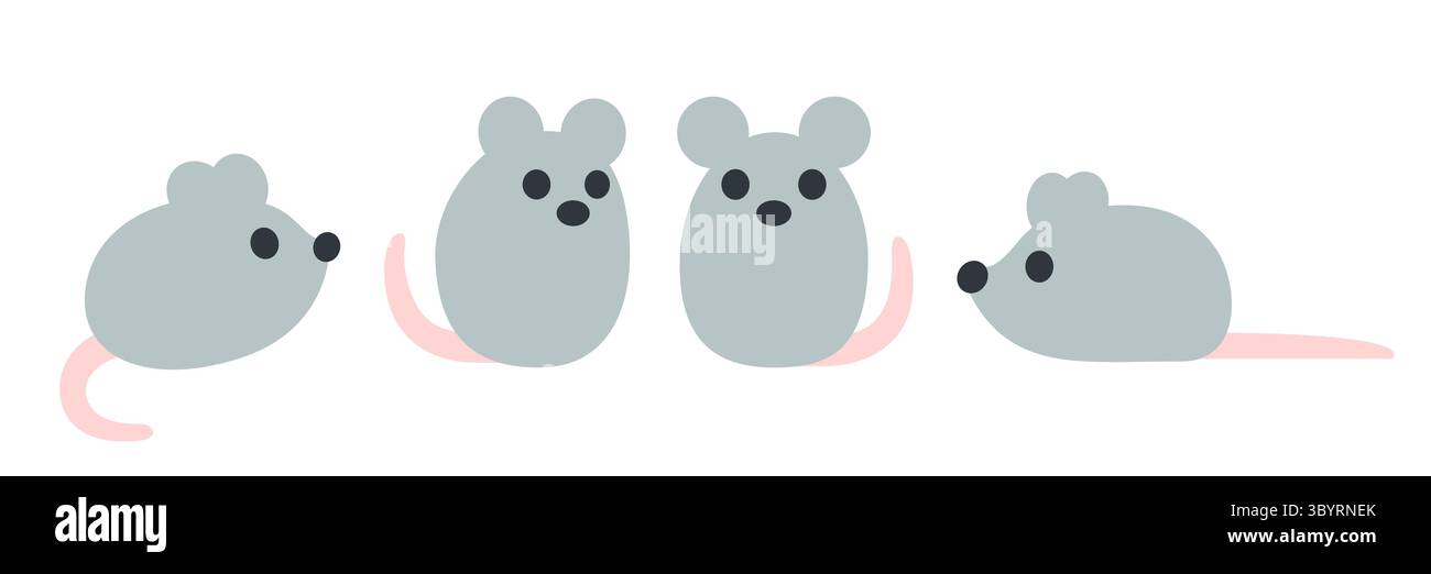 Set di icone del mouse cartoon semplice. Illustrazione vettoriale di colore piatto minima. Illustrazione Vettoriale