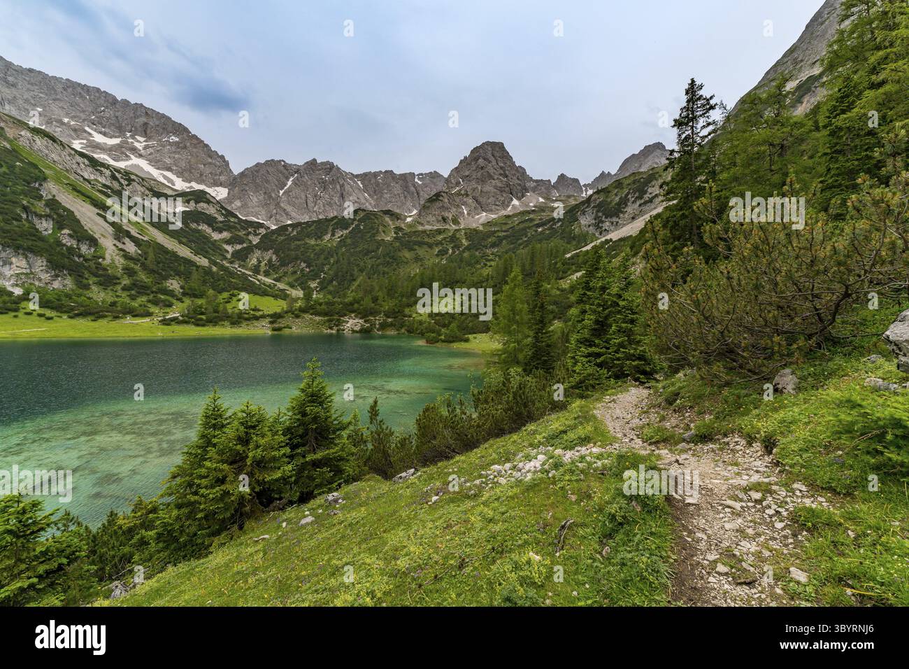 Tour in montagna al Vorderer Drachenkopf nelle montagne Mieminger vicino a Ehrwald nella Tiroler Zugspitz Arena Foto Stock