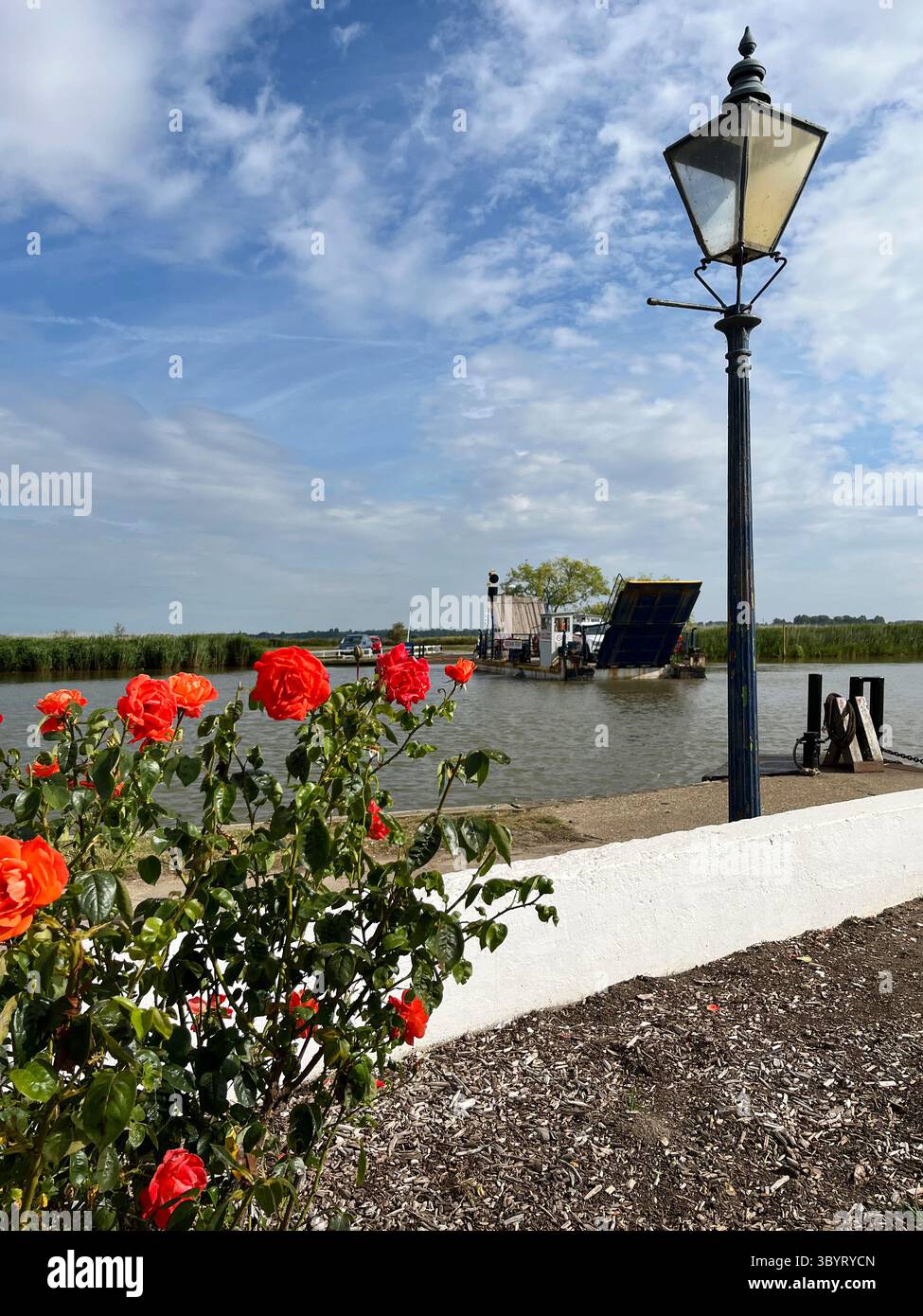 il traghetto della catena di reedham attraversa il fiume yare a reedham, norfolk, inghilterra Foto Stock