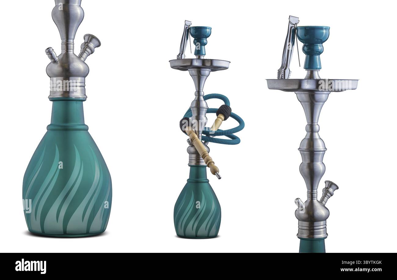 Shisha isolato su sfondo bianco. Hookah tradizionale o tubo dell'acqua Foto Stock