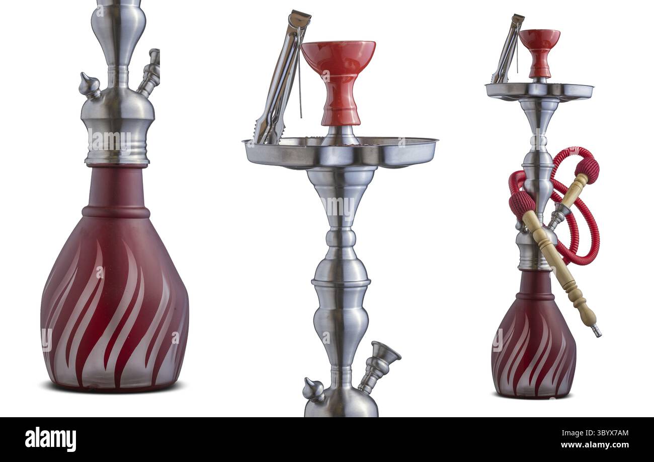 Shisha isolato su sfondo bianco. Hookah tradizionale o tubo dell'acqua Foto Stock