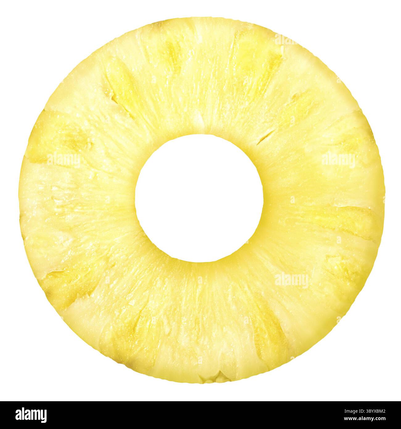 Ananas (Ananas comosus) round fetta, ruota o corona senza crosta, vista dall'alto Foto Stock