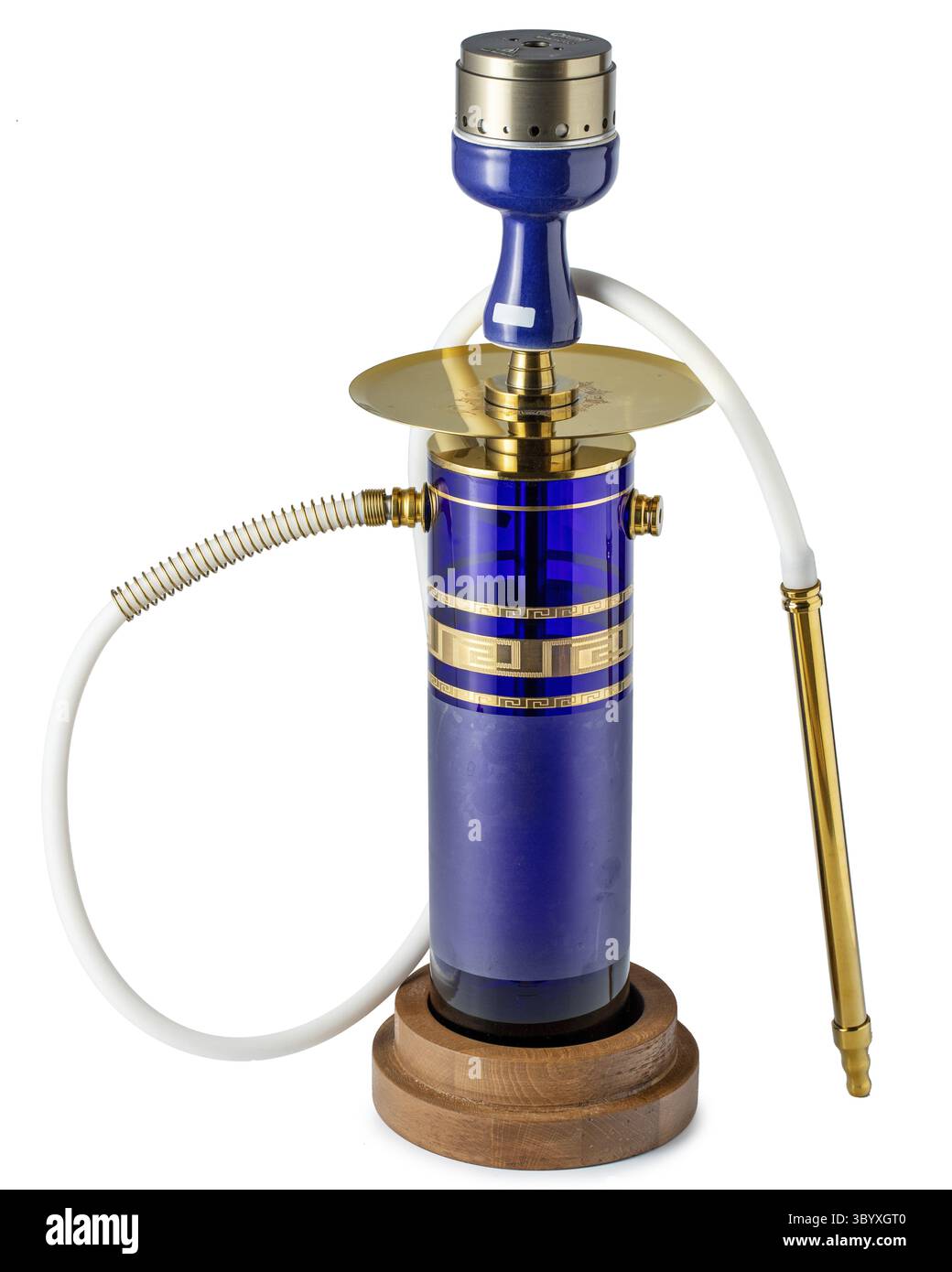 Narghilè o tubo dell'acqua isolati fatti a mano su sfondo bianco chiaro. Parti diverse del shisha tradizionale Foto Stock