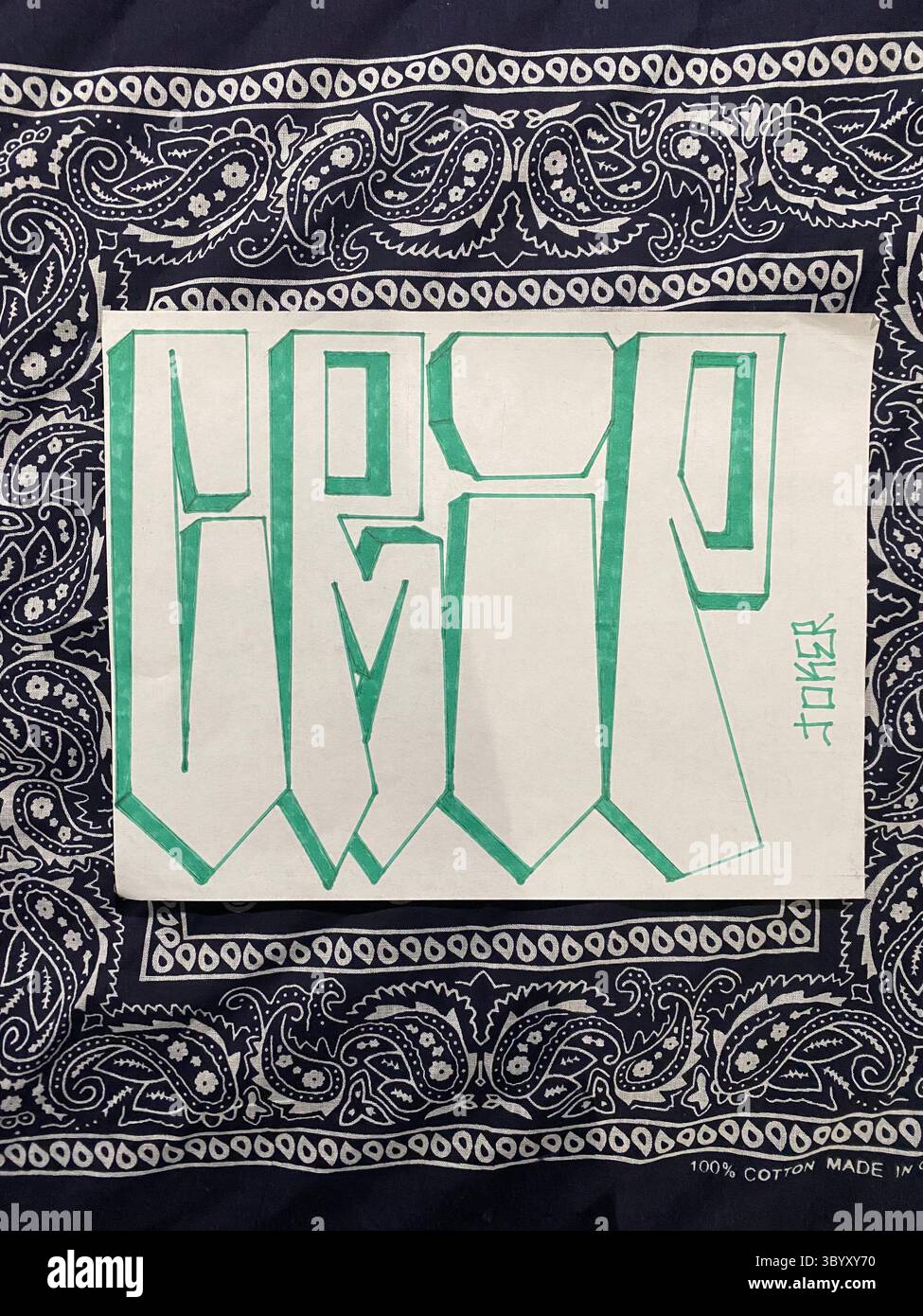 W7M ScoreGang, un sottoinsieme di Detroit Crips, insegne di gang disegnate a mano, prelievo di lettere da parte del membro che legge "CRIP" (disegnato da "Joker") Foto Stock