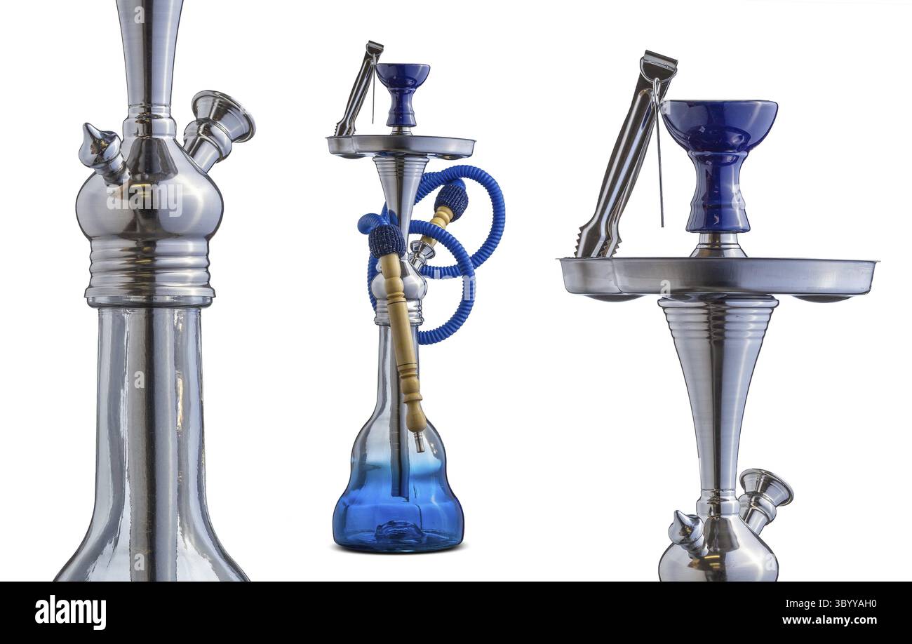 Shisha isolato su sfondo bianco. Hookah tradizionale o tubo dell'acqua Foto Stock
