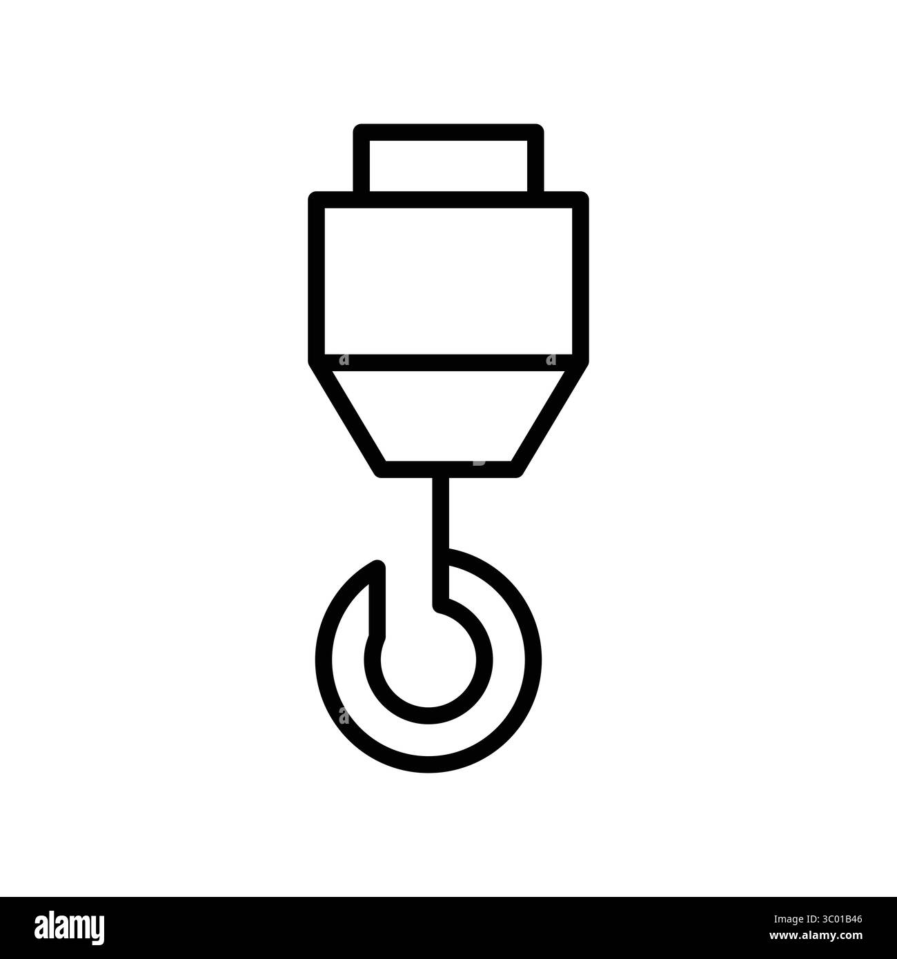 Questa semplice immagine grafica presenta un gancio e una puleggia pesanti per gru, ideali per rappresentare le operazioni di costruzione e sollevamento nel progetto di progettazione grafica Illustrazione Vettoriale