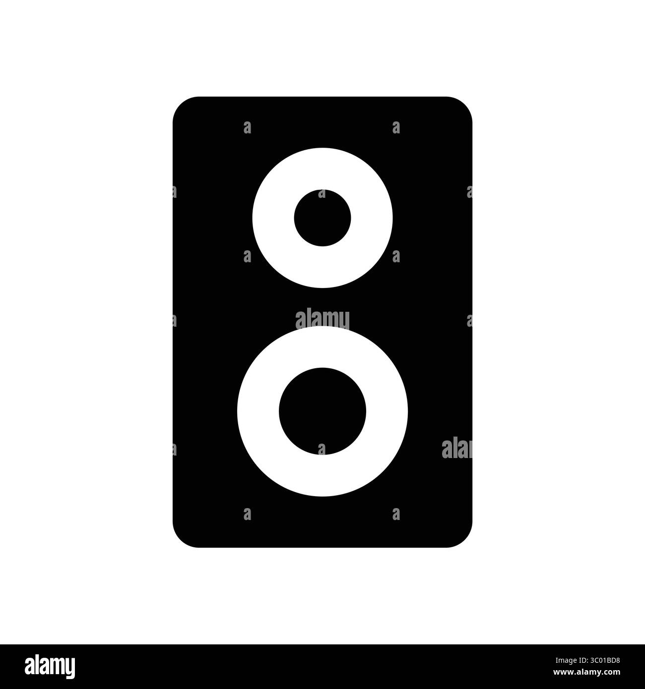 L'icona in bianco e nero dell'altoparlante simboleggia il suono e la musica, perfetta per progetti creativi che coinvolgono temi audio, intrattenimento e tecnologia. Illustrazione Vettoriale