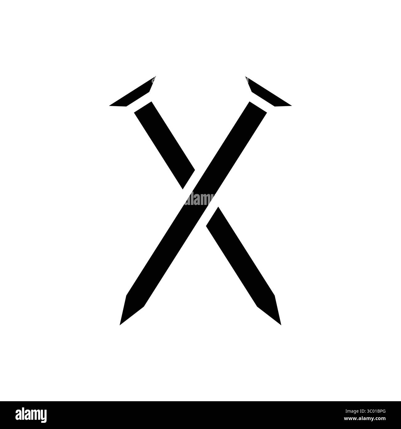 Semplice icona nera di unghie incrociate in uno stile minimalista. Perfetto per costruzioni, carpenteria e hardware. Design pulito adatto per varie applicazioni Illustrazione Vettoriale