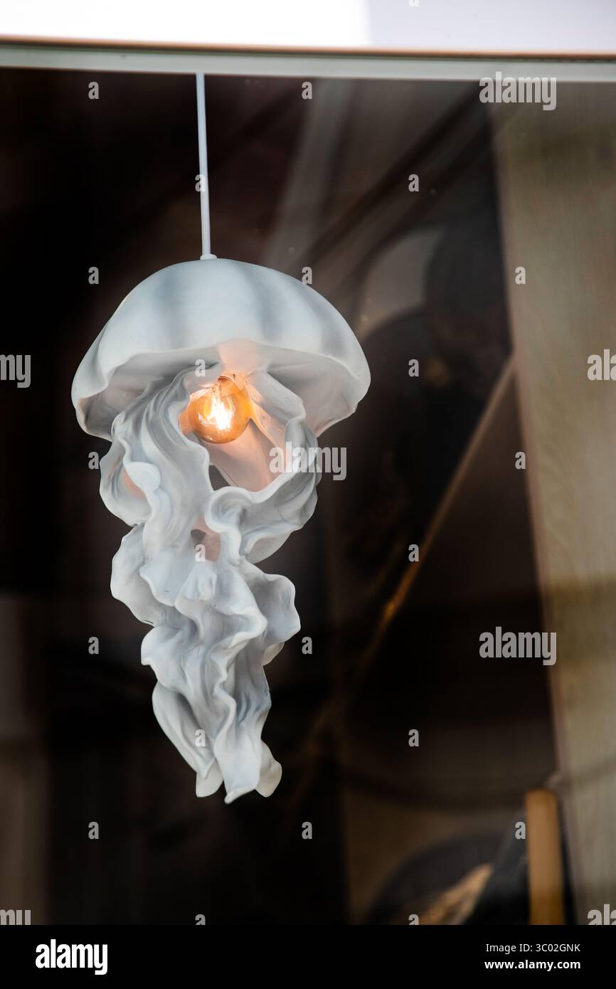 Arredamento per la casa, lampada Jellyfish. Design nautico degli interni. Lampada a sospensione illuminazione moderna Foto Stock