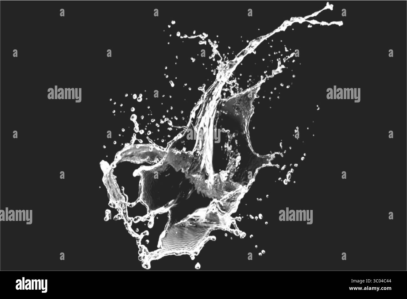 Spruzzi d'acqua dinamici catturati in bianco e nero ad alta velocità Illustrazione Vettoriale