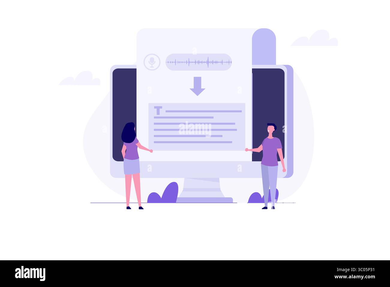 Concetto di riconoscimento vocale, scansione vocale, voce-testo.illustrazione vettoriale Illustrazione Vettoriale