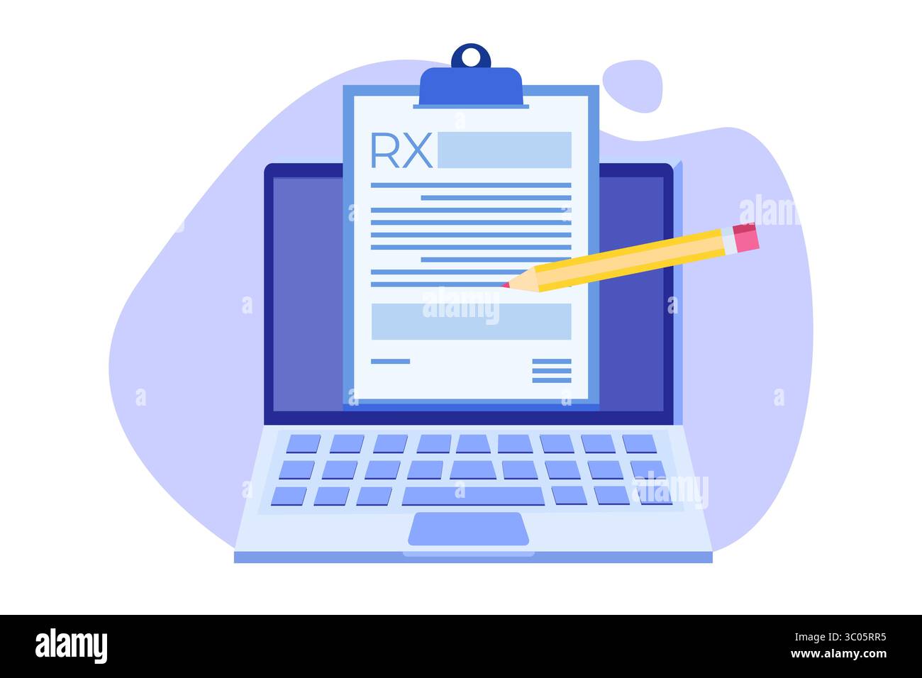 Modulo di prescrizione RX su Appunti sul laptop. Concetto di clinica online. Illustrazione vettoriale in stile piatto. Illustrazione Vettoriale