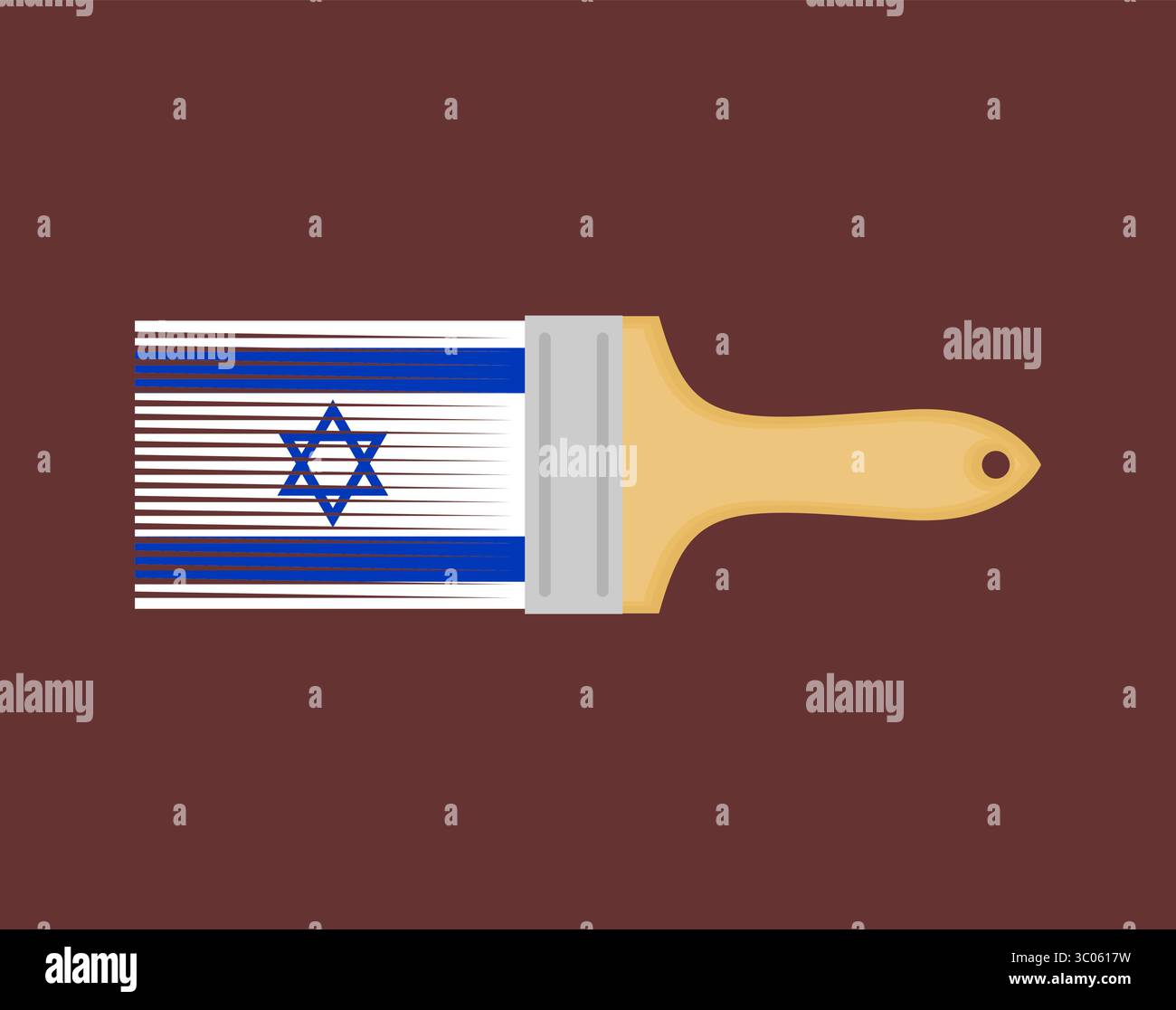 Pennello con la bandiera israeliana: Blu e bianco con la Stella di David. Rappresenta l’identità e la cultura artistica di Israele. Illustrazione Vettoriale