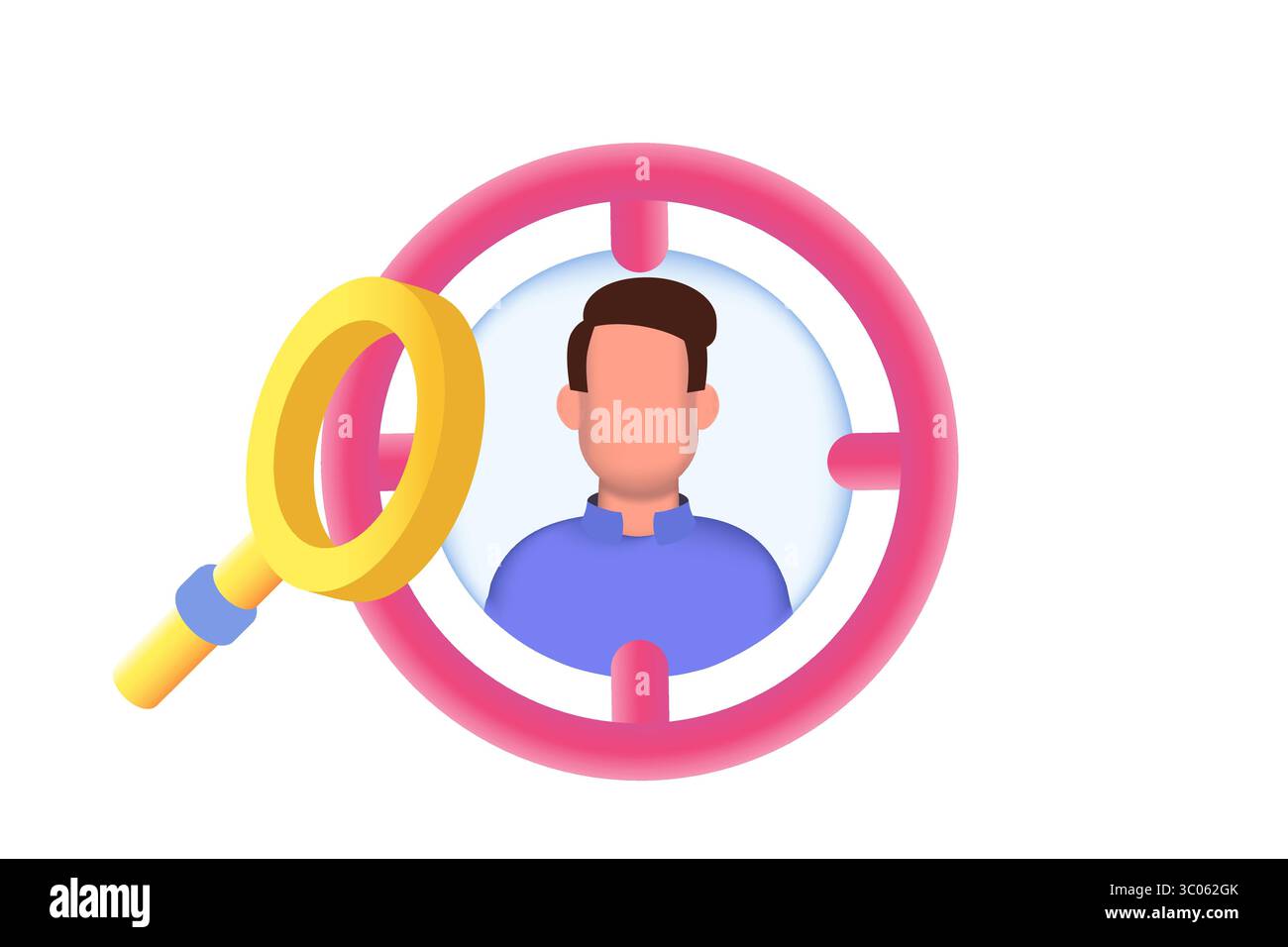 Target del pubblico, concetto di attrazione del cliente. Illustrazione vettoriale 3D. Illustrazione Vettoriale