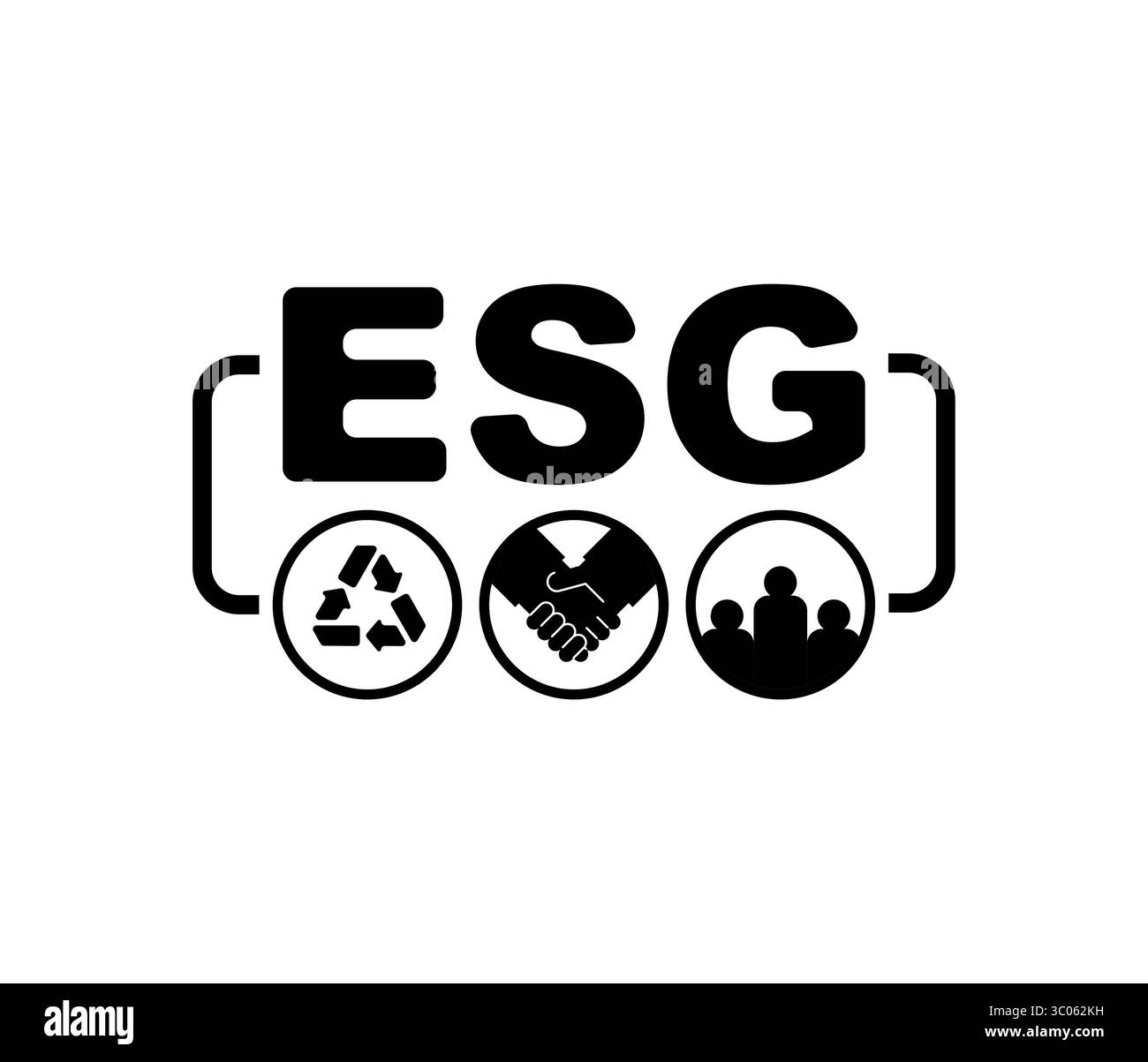 Moderna icona ESG con simboli per l'ambiente, la responsabilità sociale e la governance. Ideale per illustrare sostenibilità, investimenti ecologici, etica Illustrazione Vettoriale