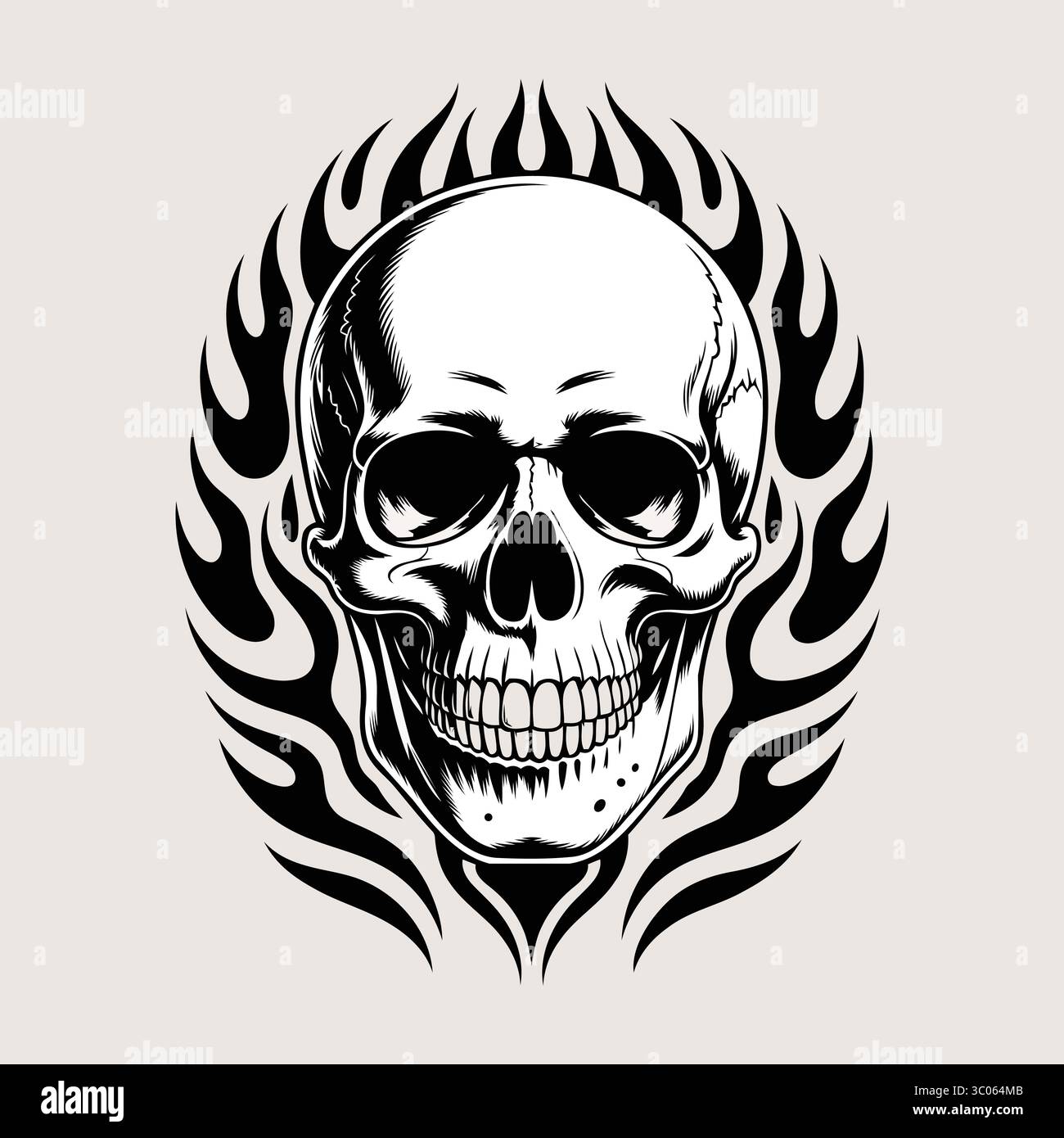 "Illustrazione audace del cranio con fiamme" Illustrazione Vettoriale