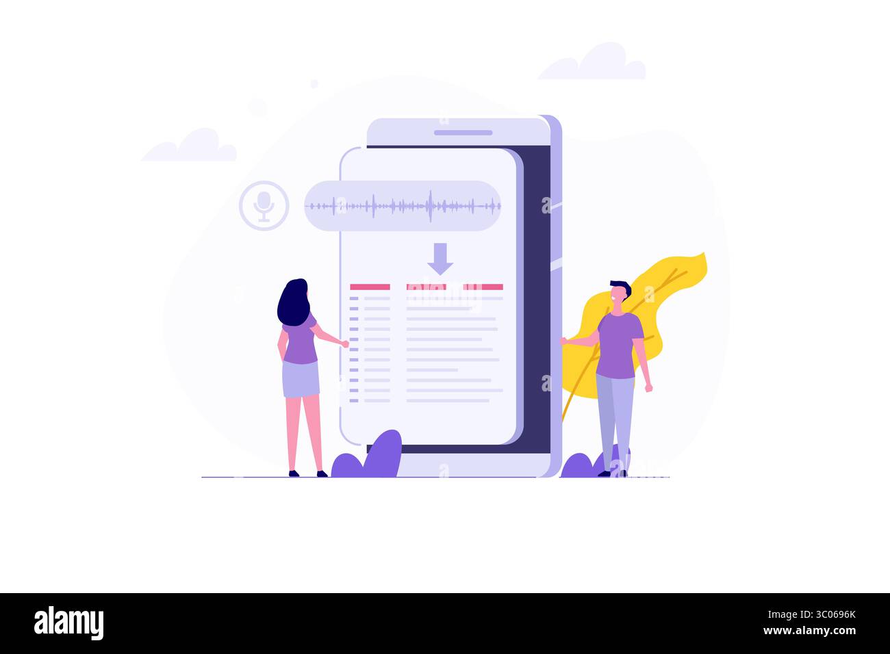 Concetto di riconoscimento vocale, scansione vocale, voce-testo.illustrazione vettoriale Illustrazione Vettoriale