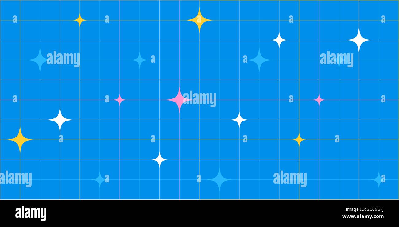 Estetica astratta motivo vettoriale senza cuciture con forme a stella ed elementi a griglia in un design minimalista ispirato al bauhaus Y2K, perfetto per il digitale Illustrazione Vettoriale