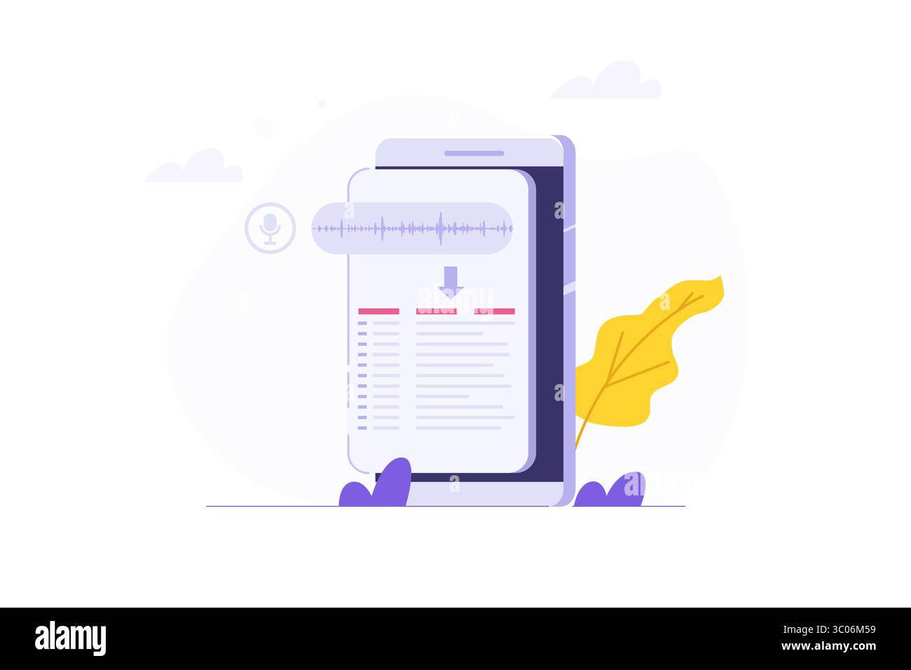 Concetto di riconoscimento vocale, scansione vocale, voce-testo.illustrazione vettoriale Illustrazione Vettoriale